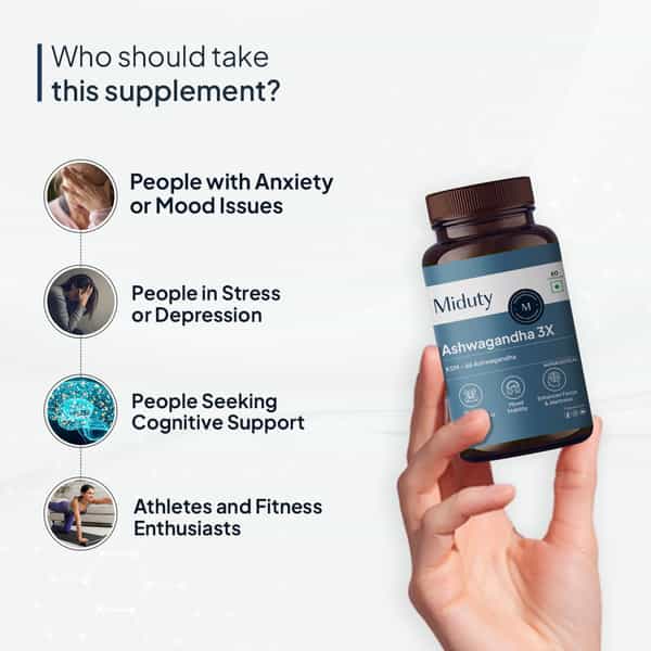 Miduty Ksm 66 Ashwagandha 3X - Stress Mood Stamina - Cortisol - Purely Potent - 60 Capsules