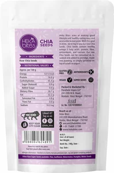 Heka Bites Premium Raw Chia Seeds(250G)| Weight Loss | Omega 3 & Calcium | Healthy & Diabetic Snacks