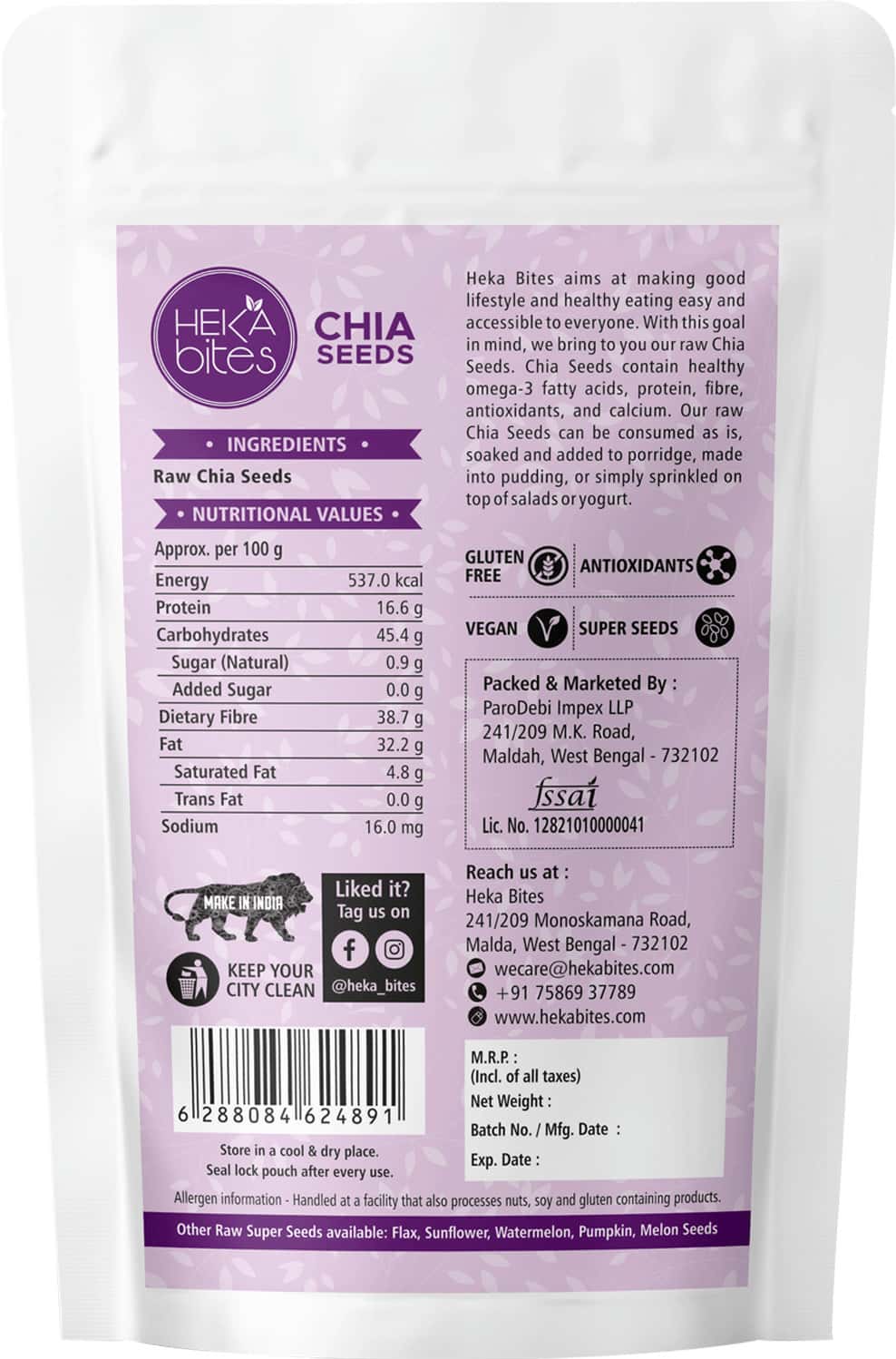 Buy HEKA BITES PREMIUM RAW CHIA SEEDS(250G) WEIGHT LOSS OMEGA 3