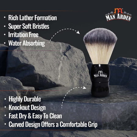 Man Arden Elegant Black Premium Shaving Brush With Ultra Soft&Absorbent Bristles&Long Handle