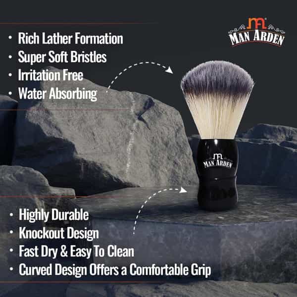 Man Arden Elegant Black Premium Shaving Brush With Ultra Soft&Absorbent Bristles&Long Handle