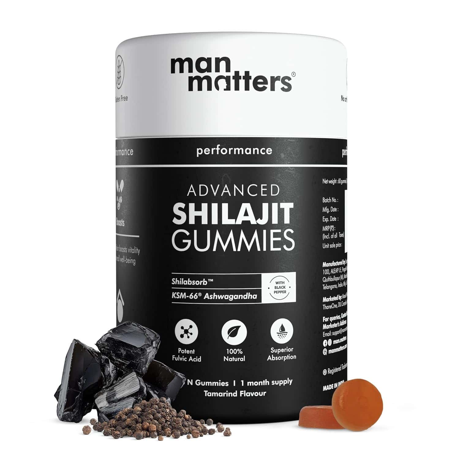 Man Matters 400mg Advanced Himalayan Shilajit Gummies | 75% Fulvic Acid & Ksm 66 Ashwagandha | 60 N