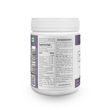 Sharrets Fos Fructooligosaccharides Prebiotic Powder | Unflavored - Pack Of 2 | 300g Each