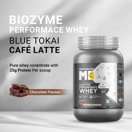 Muscleblaze Biozyme Performance Whey Protein | Naturally Sweetened | Chocolate (1Kg) | 25G Protein