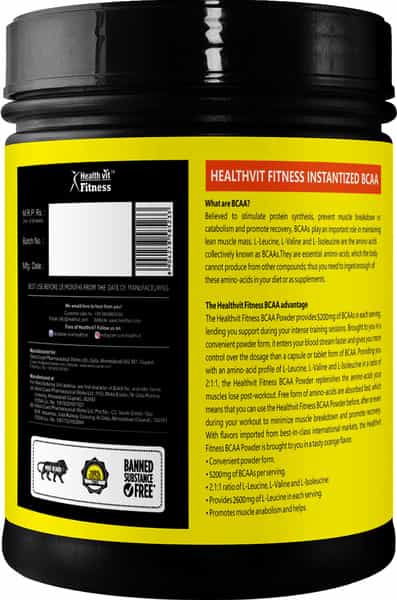 Healthvit Fitness Bcaa With L-Glutamine & L-Citrulline Malate | 200G (10 Servings) Orange Flavor