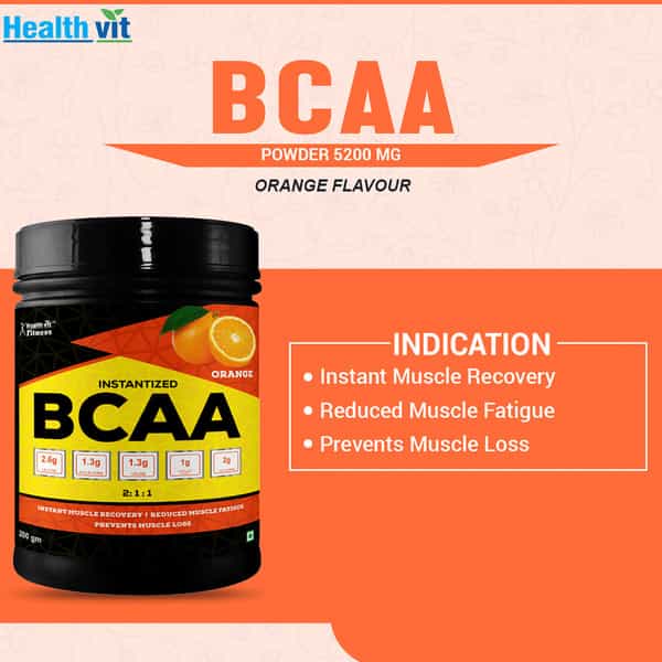 Healthvit Fitness Bcaa With L-Glutamine & L-Citrulline Malate | 200G (10 Servings) Orange Flavor