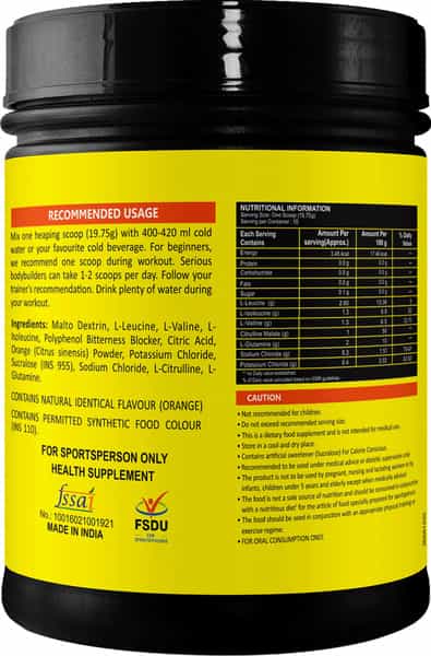 Healthvit Fitness Bcaa With L-Glutamine & L-Citrulline Malate | 200G (10 Servings) Orange Flavor
