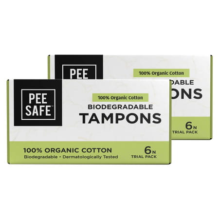 Pee Safe 100% Organic Cotton Biodegradable Tampons Set Of 2 Trial Pack|12 Tampons