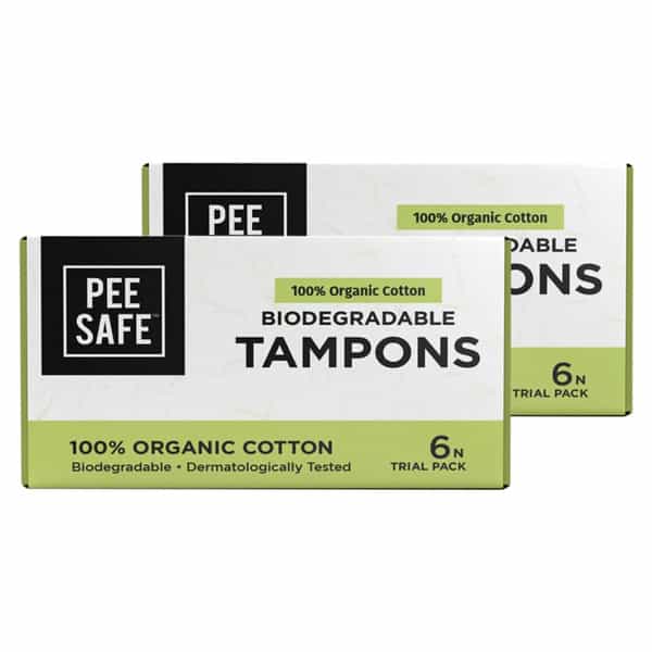 Pee Safe 100% Organic Cotton Biodegradable Tampons Set Of 2 Trial Pack|12 Tampons