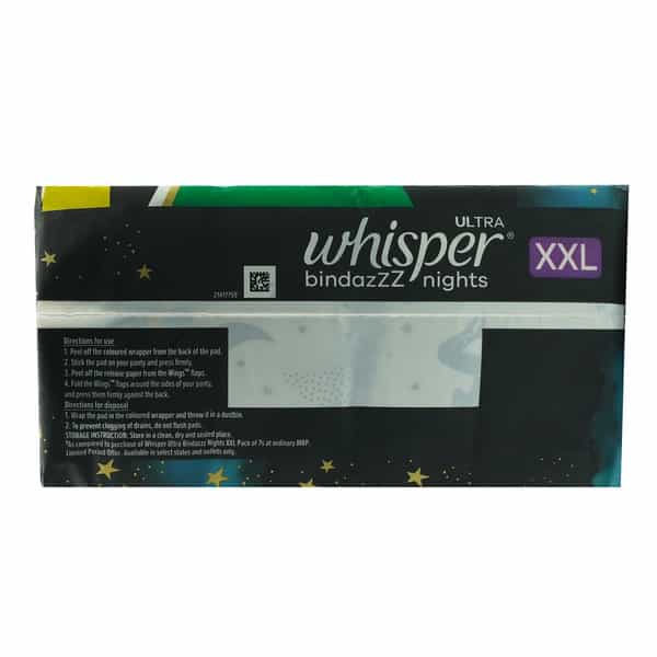 Whisper Ultra Bindazzz Nights Xxl 317Mm For Heavy Flow Sanitary Pads (40+4 Free) 44 No's