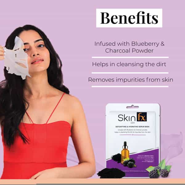 Skin Fx Detoxifying & Hydrating Serum Mask Blueberry & Charcoal Cleansing The Dirt & Impurity 300 Ml