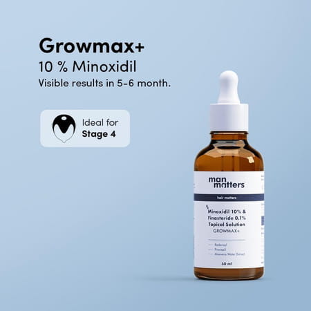 Man Matters Growmax+ Minoxidil 10% With 0.1% Finasteride Serum I Prevent Hair Loss | Thinning | 50ml