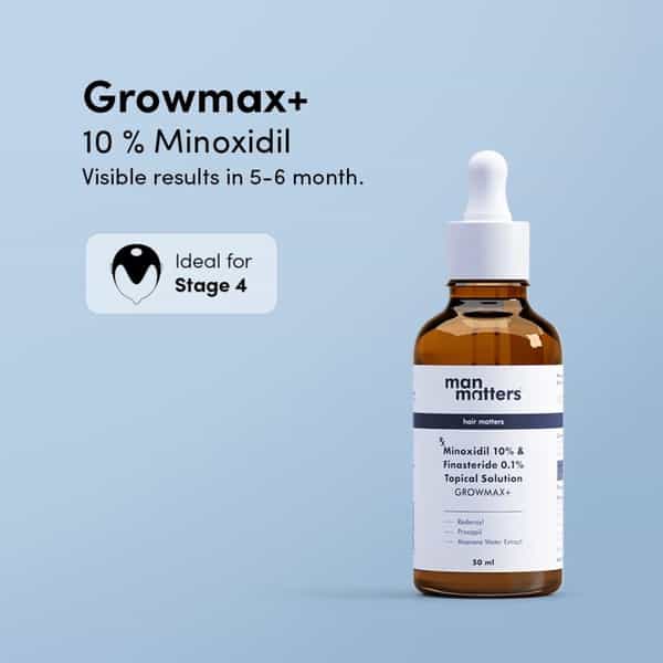 Man Matters Growmax+ Minoxidil 10% With 0.1% Finasteride Serum I Prevent Hair Loss | Thinning | 50Ml