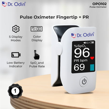 Dr. Odin Opo102 Fingertip Pulse Oximeter With Oled Display And Adjustable Brightness (White)
