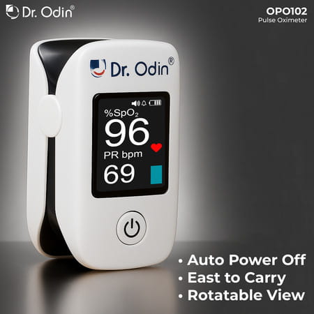 Dr. Odin Opo102 Fingertip Pulse Oximeter With Oled Display And Adjustable Brightness (White)