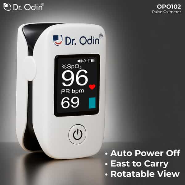 Dr. Odin Opo102 Fingertip Pulse Oximeter With Oled Display And Adjustable Brightness (White)