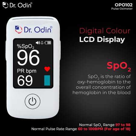 Dr. Odin Opo102 Fingertip Pulse Oximeter With Oled Display And Adjustable Brightness (White)