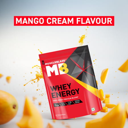 Muscleblaze Whey Energy (Mango Cream | 2kg / 4.4lbs) | 24g Protein | 100% Whey Protein Blend