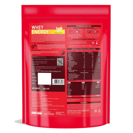 Muscleblaze Whey Energy (Mango Cream | 2kg / 4.4lbs) | 24g Protein | 100% Whey Protein Blend