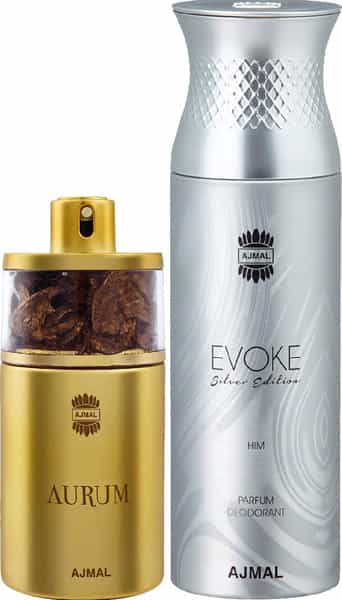 Ajmal Aurum Edp 75Ml Perfume For Women And Evoke Silver Edition Him Deodorant 200Ml For Men