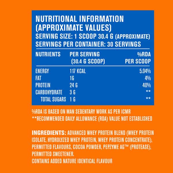 Fast&Up Whey Advanced Isolate + Hydrolysed Whey- 30 Servings (Rich Chocolate) 912G(2.01Lb)