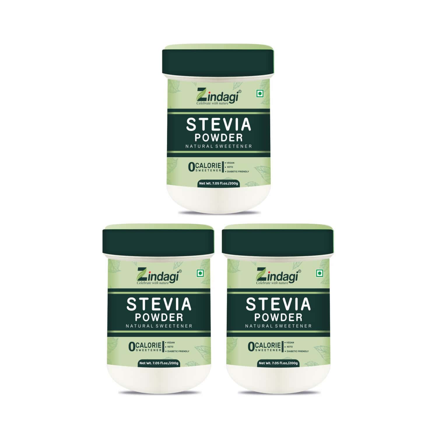 Zindagi Stevia Powder 200gm | Stevia Natural Sugar Powder | Sugar-free Sugar Substitute | Pack Of 3
