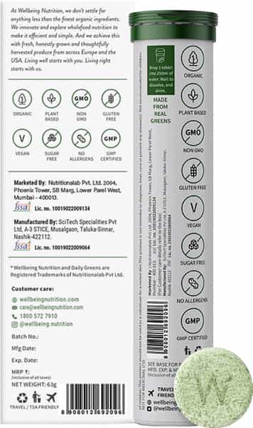 Wellbeing Nutrition Daily Greens Wholefood Multivit For Detox | Weight Management 15 Tabs(Pack Of 4)