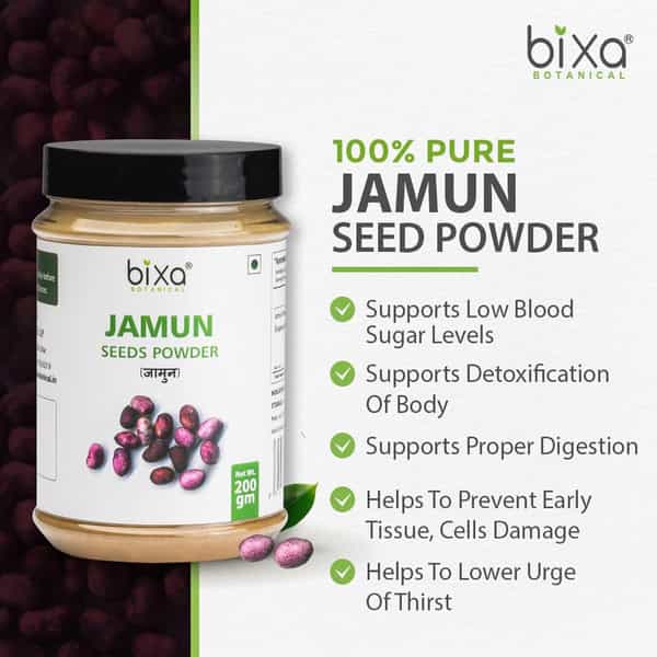 Bixa Botanical Jamun Seed Powder (Black)-Supports Diabetes & Low Blood Sugar Level 200G