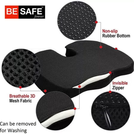 Besafe Forever Ergonomic Coccyx Seat Cushion With Tailbone Cut Out For Car Sitting | Black