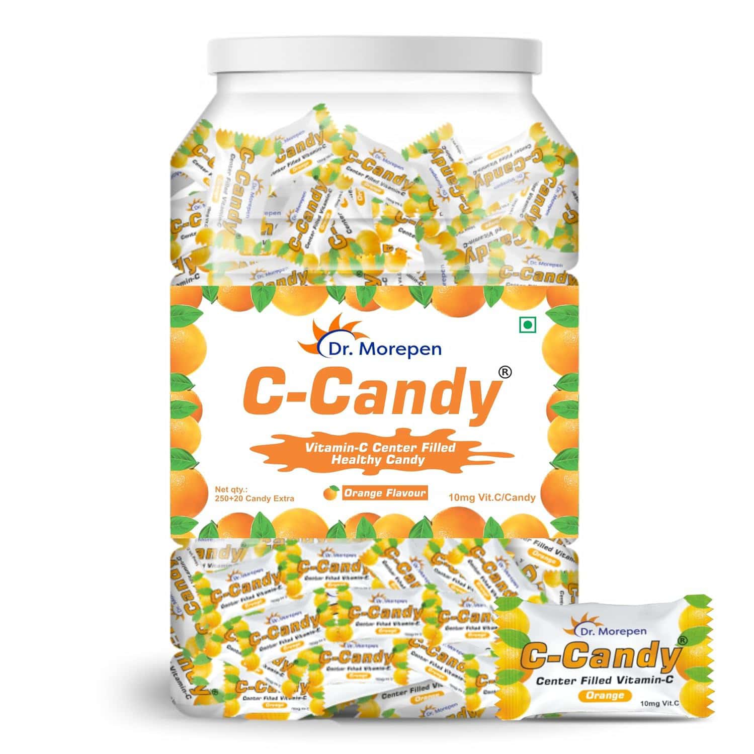 Dr. Morepen Vitamin C-candy | 10mg Vit.c Per Candy | Orange Flavored | Jar 250 Candy