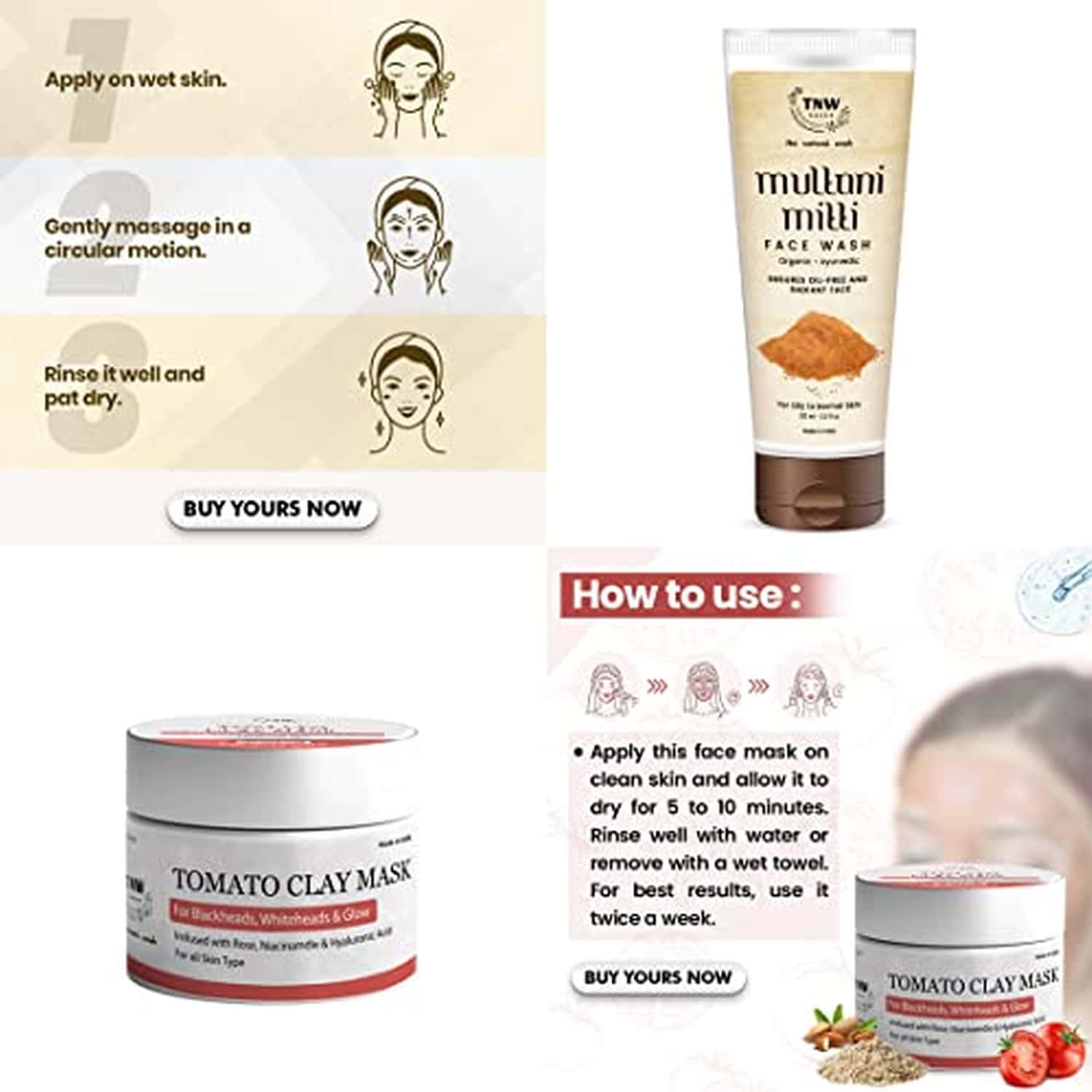 Buy TNWTHE NATURAL WASH TOMATO CLAY MASK & MULTANI MITTI FACE WASH