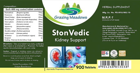 Grazing Meadows Ston Vedic 900 Tablets | Ayurvedic Herbal Supplement For Kidney Stone (Pack Of 4)