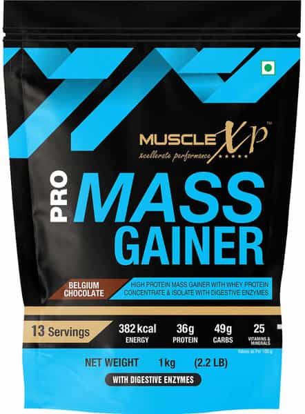 Musclexp Pro Mass Gainer Belgium Chocolate 1Kg Pouch (2.2 Lb)