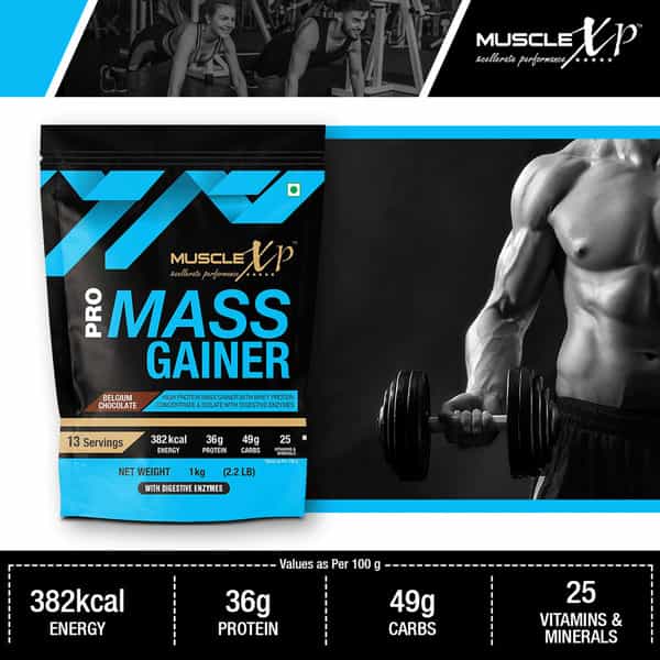 Musclexp Pro Mass Gainer Belgium Chocolate 1Kg Pouch (2.2 Lb)