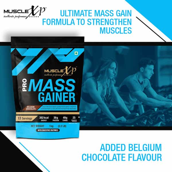 Musclexp Pro Mass Gainer Belgium Chocolate 1Kg Pouch (2.2 Lb)