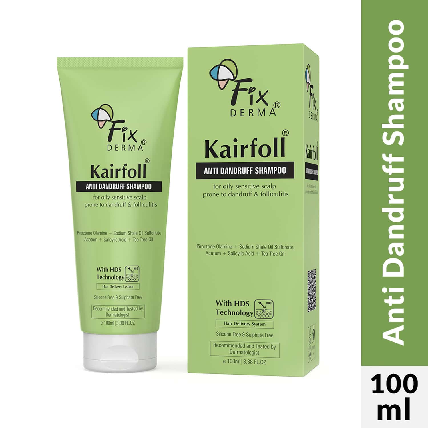 Fixderma Kairfoll Anti Dandruff Shampoo For Oily Sensitive Scalp | Sulphate Free Shampoo - 100 Ml