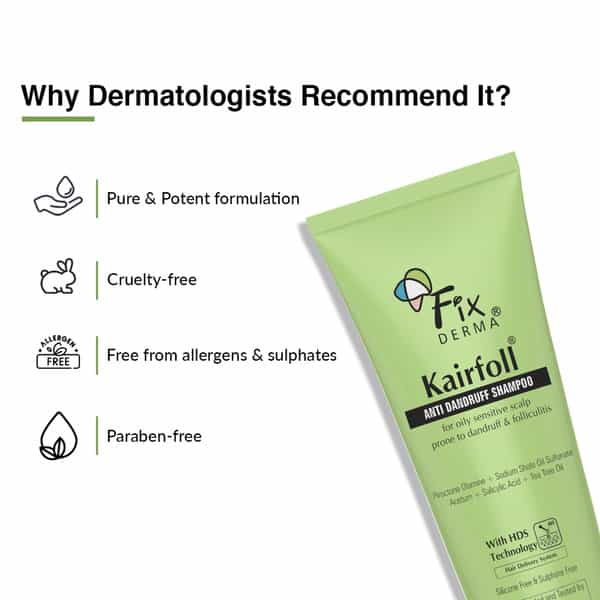 Fixderma Kairfoll Anti Dandruff Shampoo For Oily Sensitive Scalp | Sulphate Free Shampoo - 100 Ml