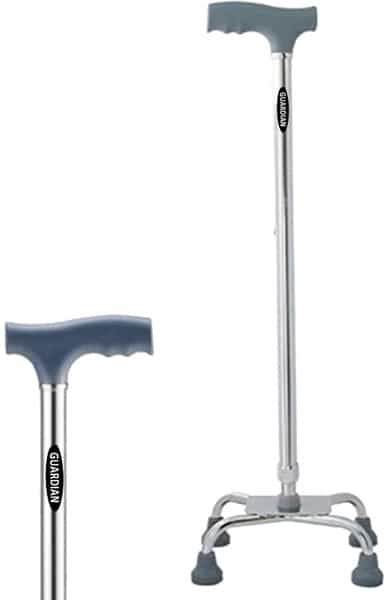 Guardian Walking Stick 4 Leg For Patients | Adjustable | Aluminum | Grey