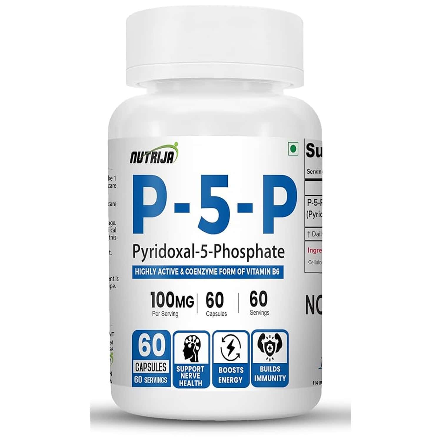 Nutrija P5p (pyridoxal 5 - Phosphate) 100mg Supplement - 60 Veg Capsules (pack Of 1)