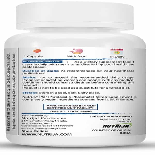 Nutrija P5p (Pyridoxal 5 - Phosphate) 100Mg Supplement - 60 Veg Capsules (Pack Of 1)