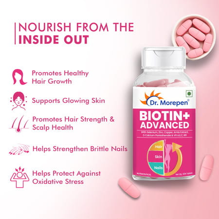 Dr. Morepen Marine Collagen | Lemon Lime | Powder | Jar 250Gm & Biotin+ Advanced 60 Tablets | Combo