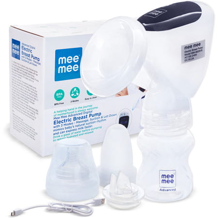 Meemee Advanced Digital Electric Breast Pump With 3 Modes - Massage | Suction & Let-Down(White)