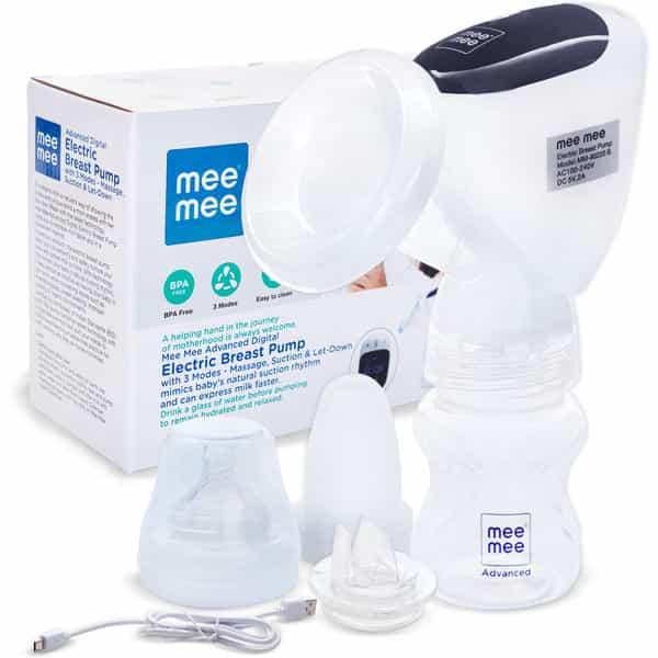 Meemee Advanced Digital Electric Breast Pump With 3 Modes - Massage | Suction & Let-Down(White)