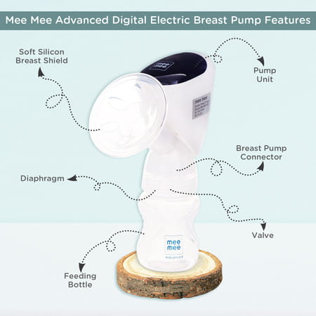 Meemee Advanced Digital Electric Breast Pump With 3 Modes - Massage | Suction & Let-Down(White)