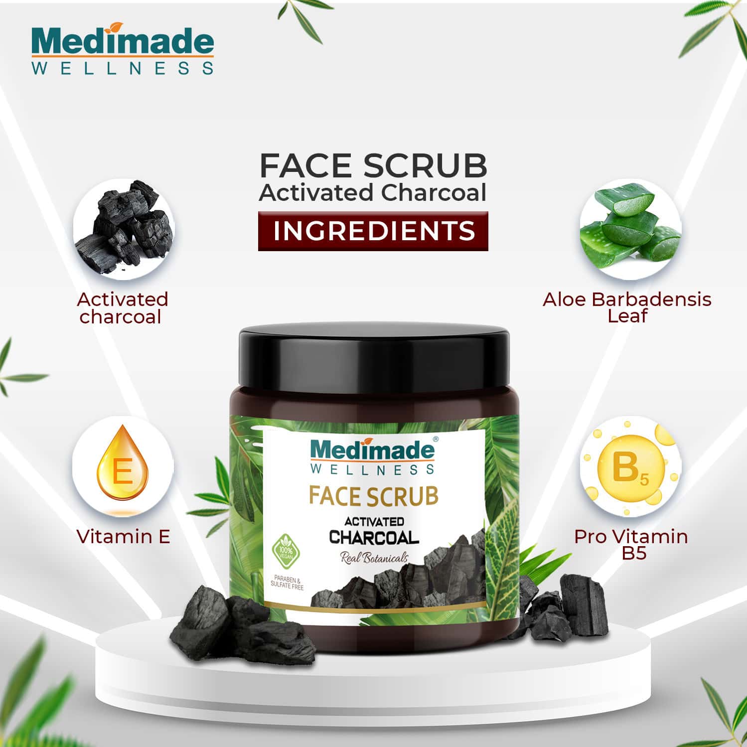 Buy MEDIMADE ACTIVATED CHARCOAL FACE SCRUB 100 GM Online & Get Upto