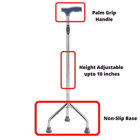 Guardian Walking Stick 3 Leg For Patients | Adjustable | Aluminum | Grey