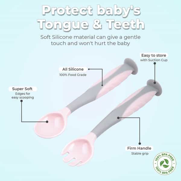 R For Rabbit Safe Feed Flexi Spoon Set Pink Grey