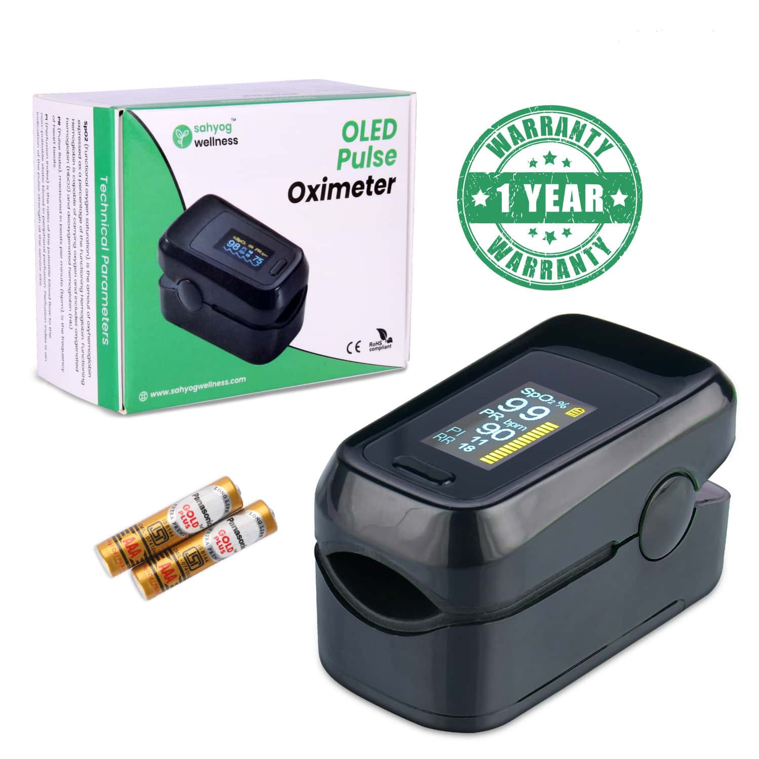 Sahyog Wellness Fingertip Advanced Oled Pulse Oximeter Measures Oxygen Saturation/Spo2/Pi/Rr