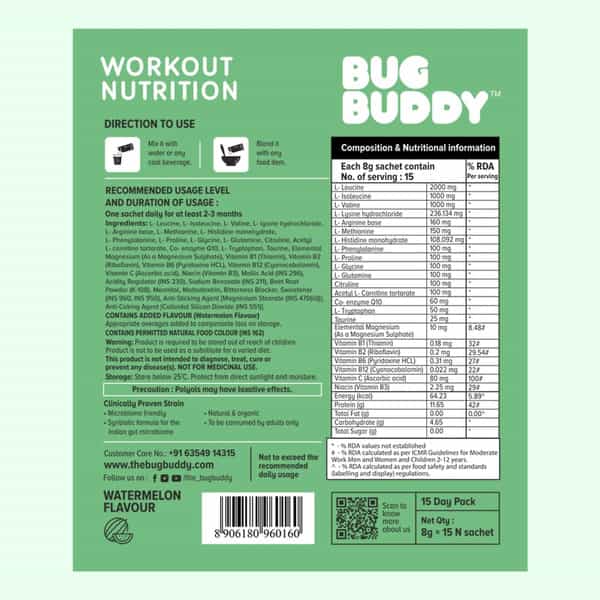 Bug Buddy Workout Nutrition | Amino Acids & Recovery Formula | 30 Days Pack