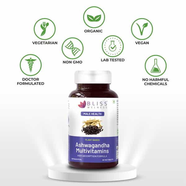 Bliss Welness Ashwagandha Multivitamin For Mind&Body Anti Anxiety Supplement|For Men- 60 Veg Tablets